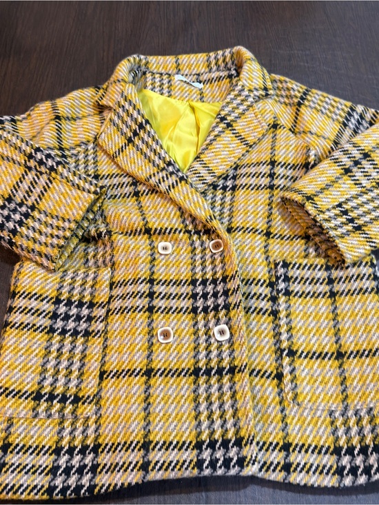 Huachen Jackets & Blazers - Huachen Women’s Yellow Plaid Double-Breasted Coat - Bright Yellow Sz XL